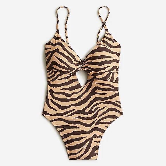 J CREW SWIMSUIT ONE PIECE SANDY BEACH DEEP CHOCOLATE ZEBRA TWIST NWT SZ 10